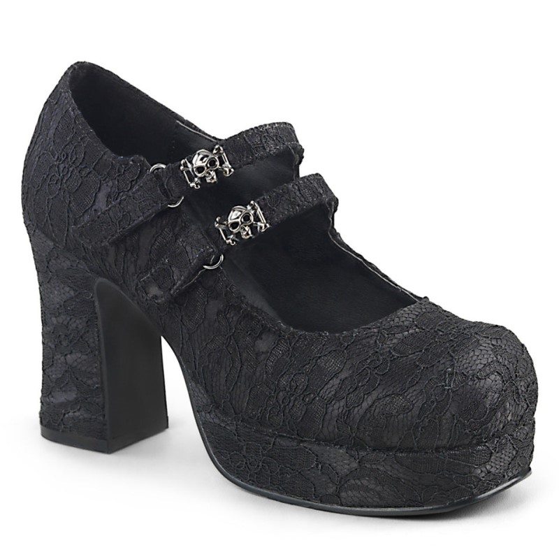 Demonia Gothika 09 - Heel Platform Double Hook N\' Loop Strap Women Mary Janes Black / Black USA | DH5-49414N2