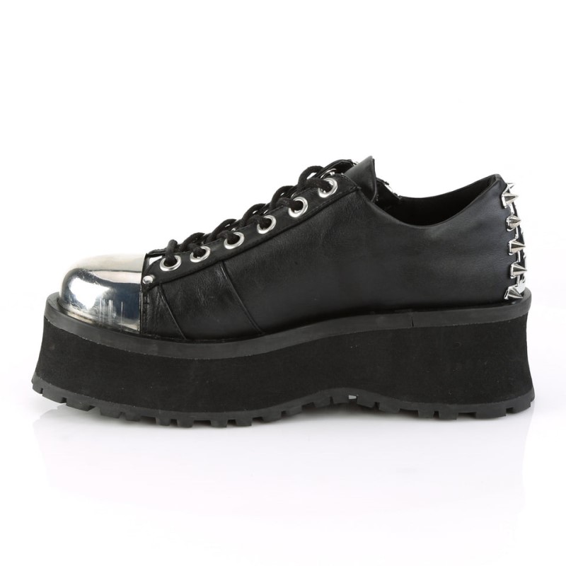 Demonia Gravedigger 04 - Platform Silver Chrome Plated Metal Toe Cap Lace Up Women Oxford Shoes Black USA | AK0-43524O4