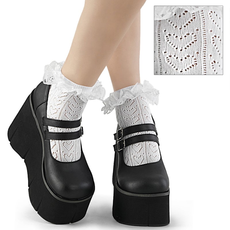 Demonia Heart Net Ruffle Sock Accessories White USA | CI8-88138F8