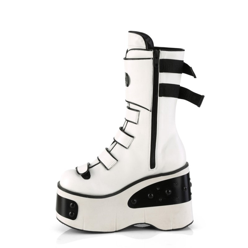 Demonia Kera 108 - Platform Strappy Women Mid-Calf Boots White USA | JK3-52875W6