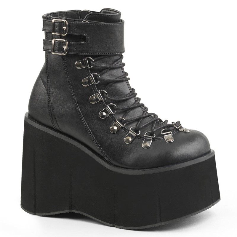 Demonia Kera 21 - Platform Faux Lace Up Women Ankle Boots Black USA | OP1-51465D3