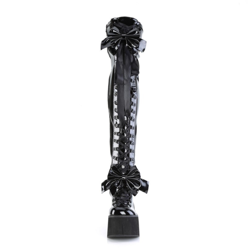 Demonia Kera 303 - Wedge Platform D-Ring Lace Up Women Over-The-Knee Boots Black USA | HZ4-17881H3