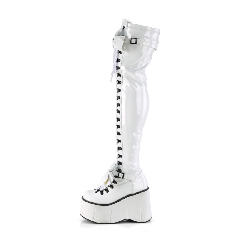 Demonia Kera 303 - Wedge Platform D-Ring Lace Up Women Over-The-Knee Boots White USA | HN5-08500G3