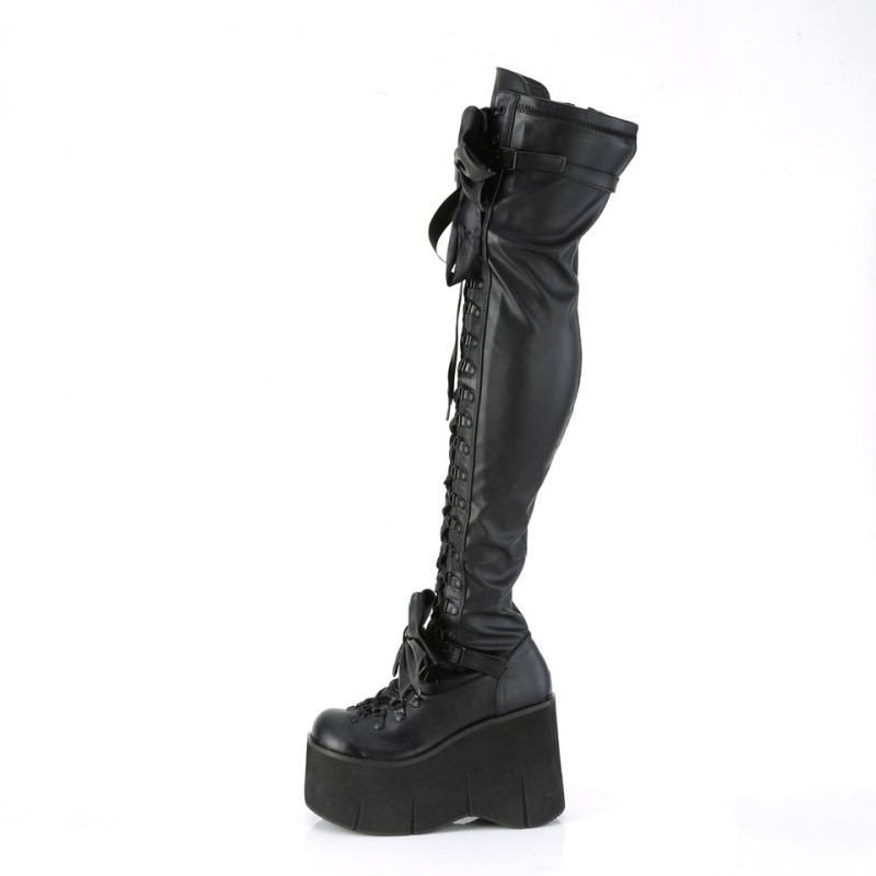 Demonia Kera 303 - Wedge Platform D-Ring Lace Up Women Over-The-Knee Boots Black / Black USA | TV0-01230V6