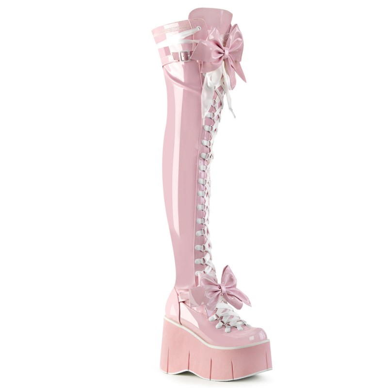 Demonia Kera 303 - Wedge Platform D-Ring Lace Up Women Over-The-Knee Boots Pink USA | WV9-15611R7