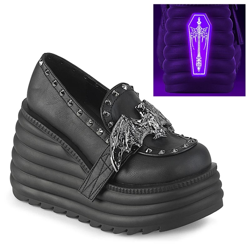 Demonia Morte 56 - Wedge Platform Women Loafers Black USA | HS2-07990T7