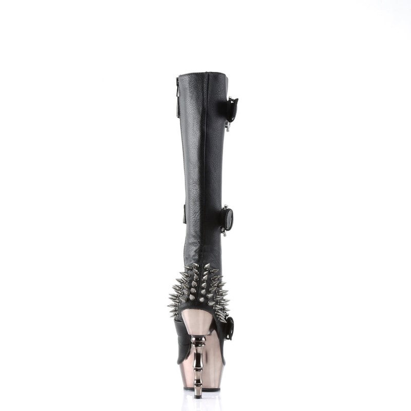 Demonia Muerto 2028 - Finger Bone Heel Platform Lace Up Women Knee-High Boots Black USA | CB1-34883R6