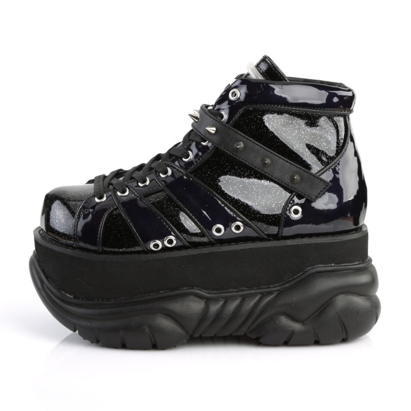 Demonia Neptune 100 - Platform Lace Up Men Ankle Boots Black / Silver USA | UR3-83598D8