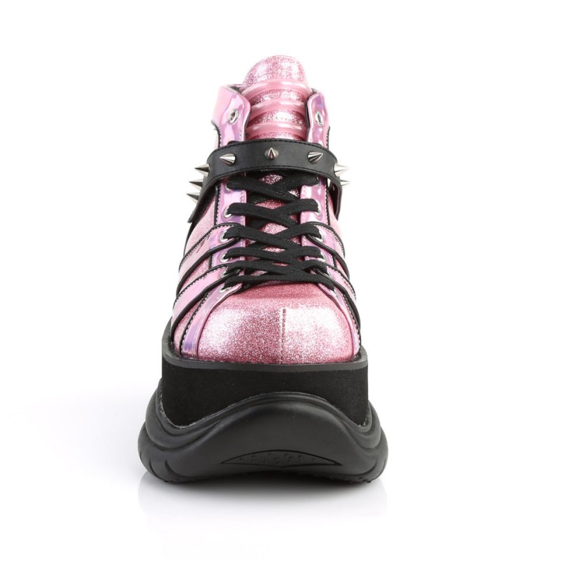 Demonia Neptune 100 - Platform Lace Up Women Ankle Boots Pink / Silver USA | VB1-58605S5