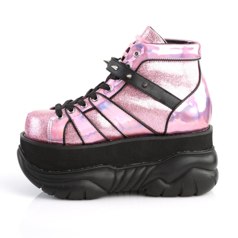 Demonia Neptune 100 - Platform Lace Up Women Ankle Boots Pink / Silver USA | VB1-58605S5