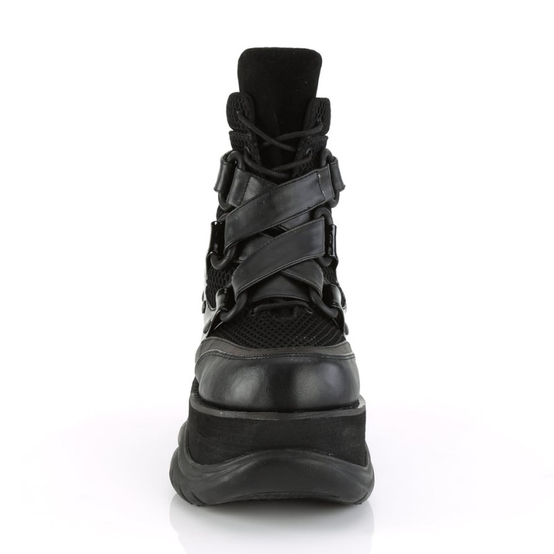 Demonia Neptune 126 - Platform Lace Up Criss-Cross Straps Women Ankle Boots Black USA | NK5-60646T5