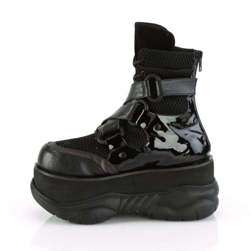 Demonia Neptune 126 - Platform Lace Up Criss-Cross Straps Women Ankle Boots Black USA | NK5-60646T5