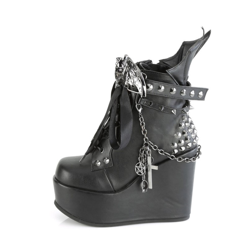 Demonia Poison 107 - Wedge Platform Lace Up Women Ankle Boots Black USA | LT9-09280D2