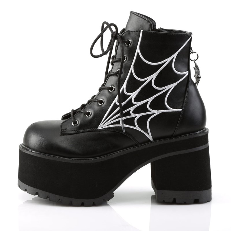 Demonia Ranger 105 - Heel Platform Lace Up Women Ankle Boots Black USA | OQ5-26352C5