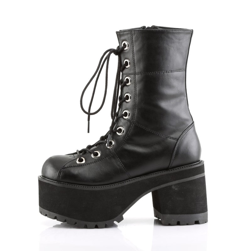 Demonia Ranger 301 - Heel Platform Goth Punk Gogo Calf Women Ankle Boots Black USA | HA8-41384X6