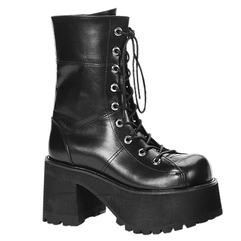 Demonia Ranger 301 - Heel Platform Goth Punk Gogo Calf Women Ankle Boots Black USA | HA8-41384X6