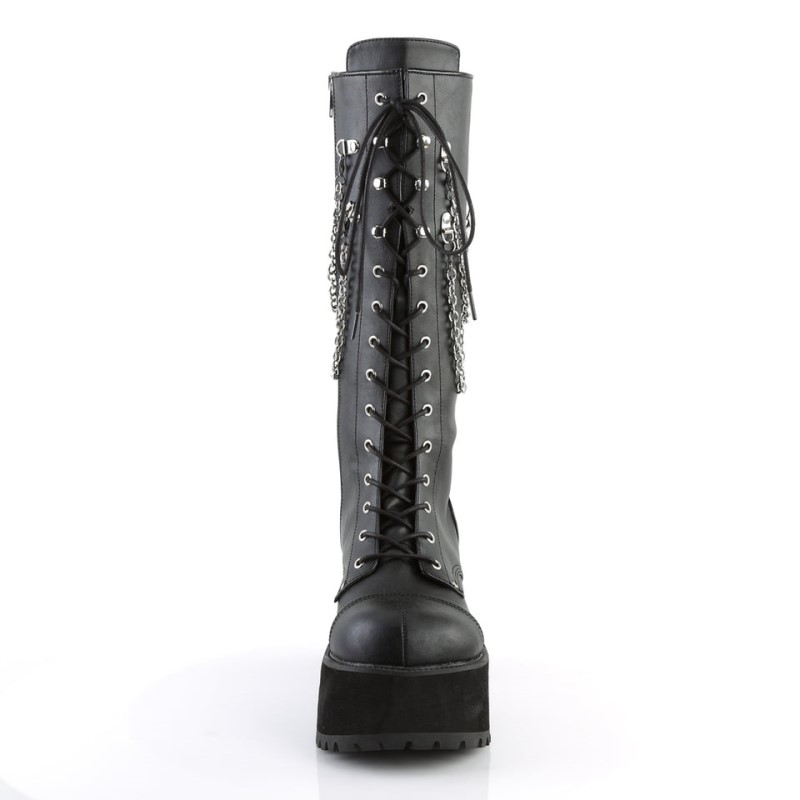 Demonia Ranger 303 - Heel Platform Lace Up Women Knee-High Boots Black USA | UV3-57275T2