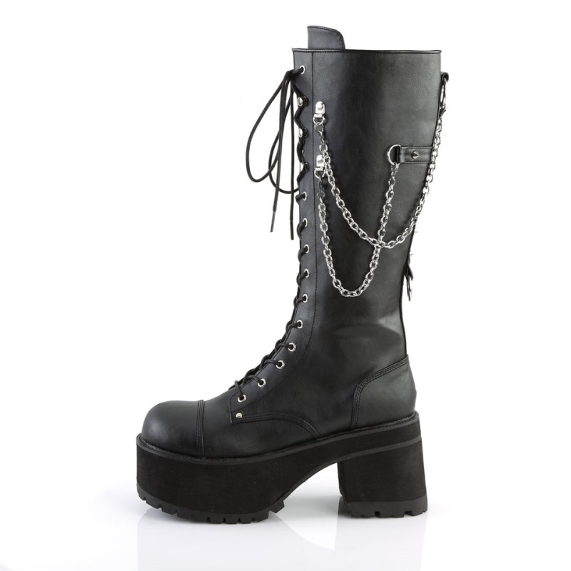 Demonia Ranger 303 - Heel Platform Lace Up Women Knee-High Boots Black USA | UV3-57275T2