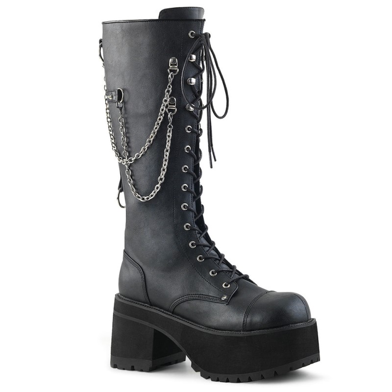 Demonia Ranger 303 - Heel Platform Lace Up Women Knee-High Boots Black USA | UV3-57275T2