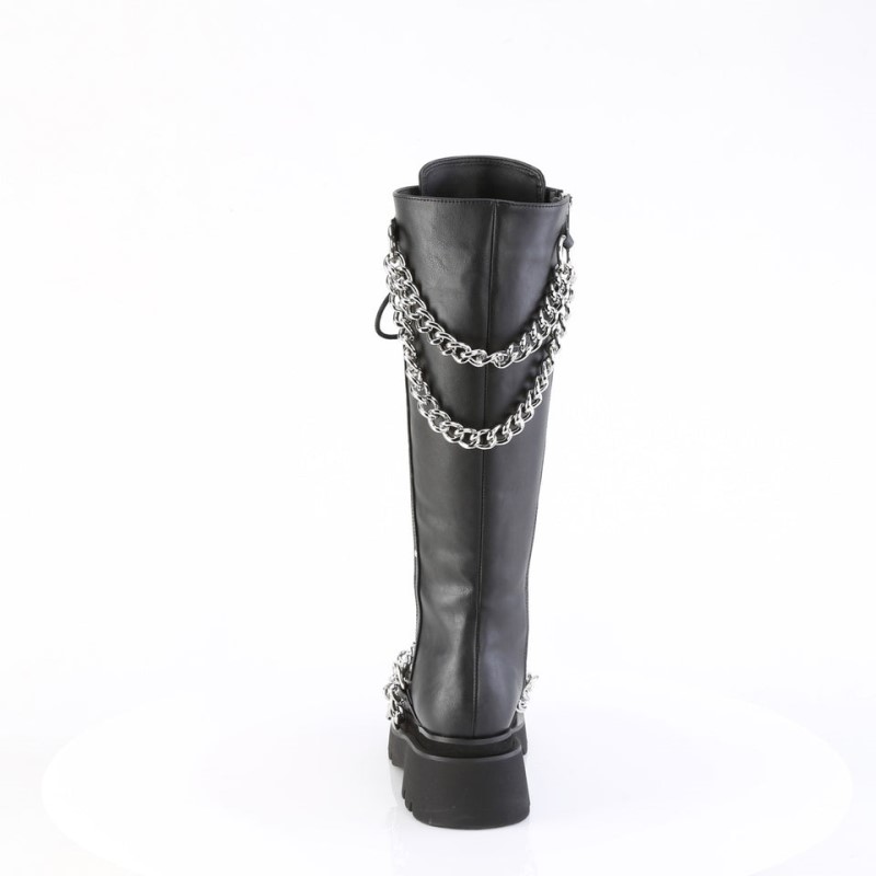 Demonia Renegade 215 - Tiered Platform Lace Up Women Knee-High Boots Black USA | SG7-37723I7