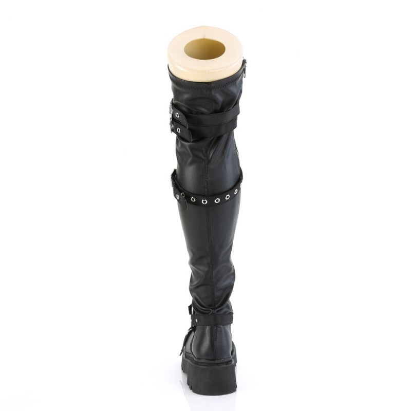 Demonia Renegade 320 - Tiered Platform Lace Up Women Over-The-Knee Boots Black USA | EY9-25502V6