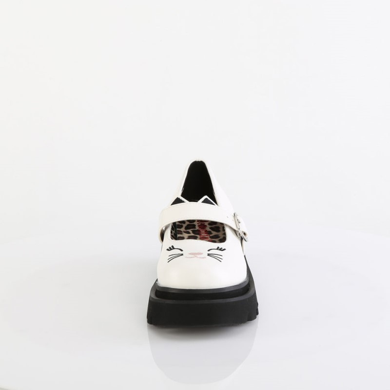 Demonia Renegade 56 - Tiered Platform Women Mary Janes White USA | IT8-72877G2