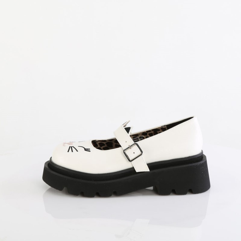 Demonia Renegade 56 - Tiered Platform Women Mary Janes White USA | IT8-72877G2