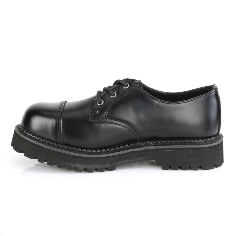 Demonia Riot 03 - Eyelet Leather Steel Toe Classic Women Oxford Shoes Black USA | GK7-19481A1