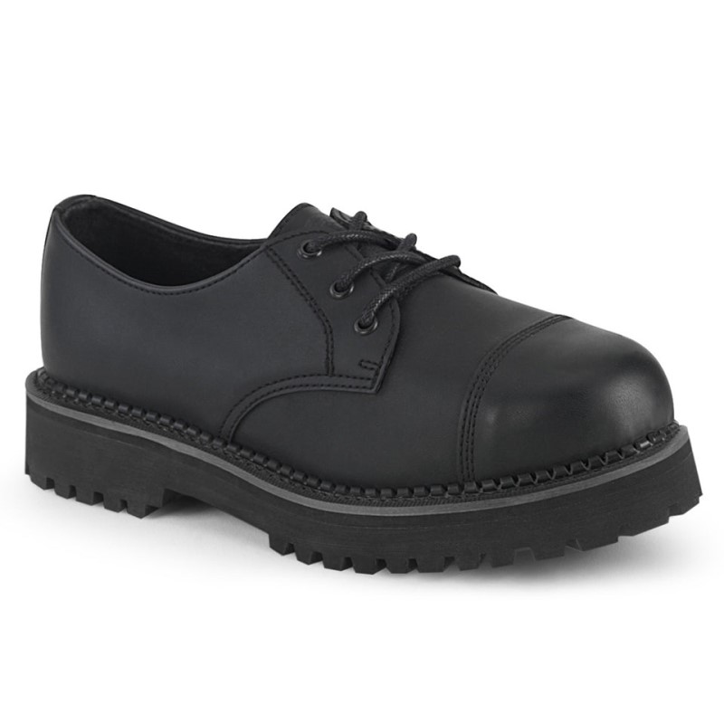 Demonia Riot 03 - Eyelet Vegan Steel Toe Classic Women Oxford Shoes Black USA | EX4-31453S4