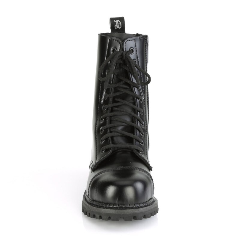 Demonia Riot 10 - Eyelet Leather Steel Toe Lace Up Women Ankle Boots Black USA | RA0-75947A8