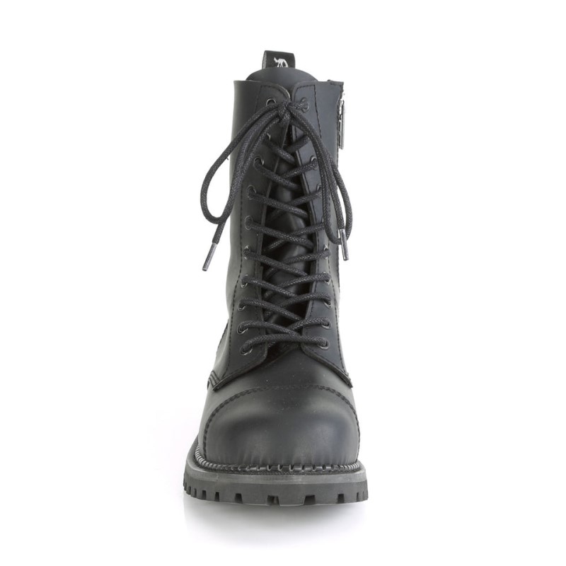 Demonia Riot 10 - Eyelet Vegan Steel Toe Lace Up Women Ankle Boots Black USA | QV4-58985G5