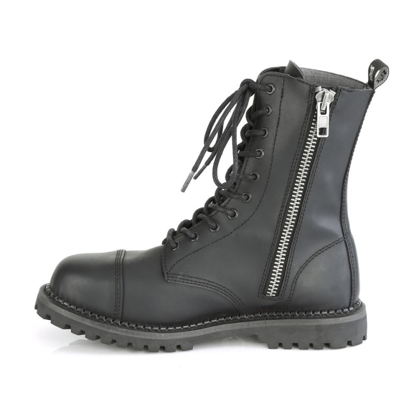 Demonia Riot 10 - Eyelet Vegan Steel Toe Lace Up Women Ankle Boots Black USA | QV4-58985G5