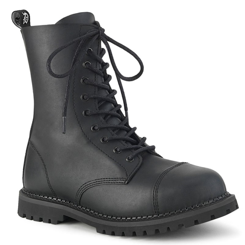 Demonia Riot 10 - Eyelet Vegan Steel Toe Lace Up Women Ankle Boots Black USA | QV4-58985G5