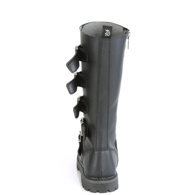 Demonia Riot 18bk - Eyelet Vegan Steel Toe Lace Up 5 Buckle Men Knee-High Boots Black USA | DP9-61446A1