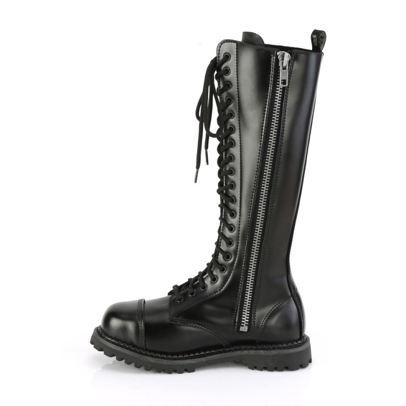 Demonia Riot 20 - Eyelet Goth Punk Leather Steel Toe Lace Up Women Knee-High Boots Black USA | TO6-77877Y3