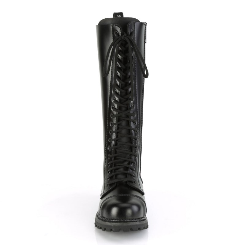 Demonia Riot 20 - Eyelet Goth Punk Leather Steel Toe Lace Up Women Knee-High Boots Black USA | TO6-77877Y3