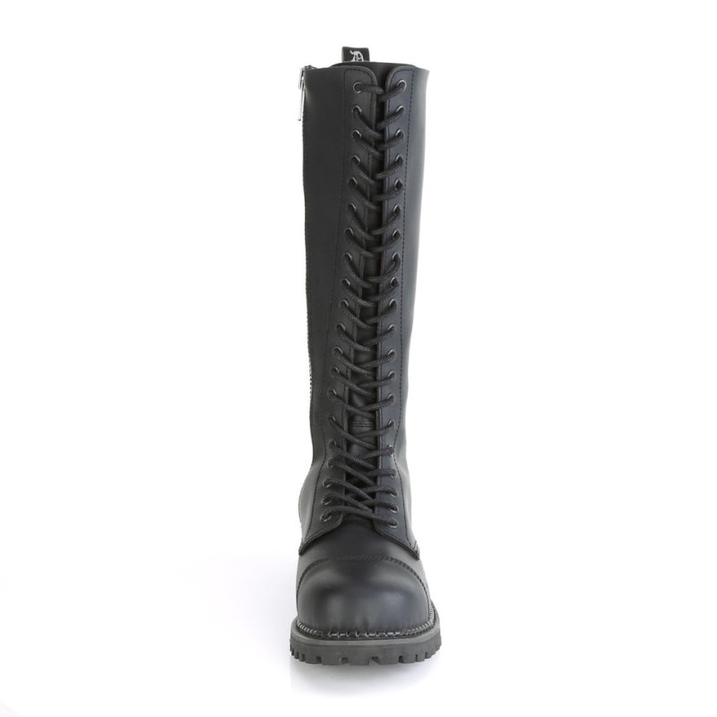 Demonia Riot 20 - Eyelet Vegan Steel Toe Lace Up Women Knee-High Boots Black USA | SM2-91409N6