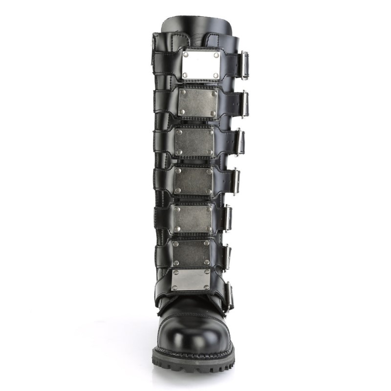 Demonia Riot 21mp - Leather Steel Toe Men Knee-High Boots Black USA | UK9-79527N1