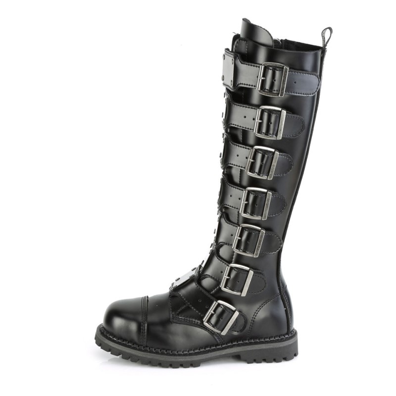 Demonia Riot 21mp - Leather Steel Toe Men Knee-High Boots Black USA | UK9-79527N1