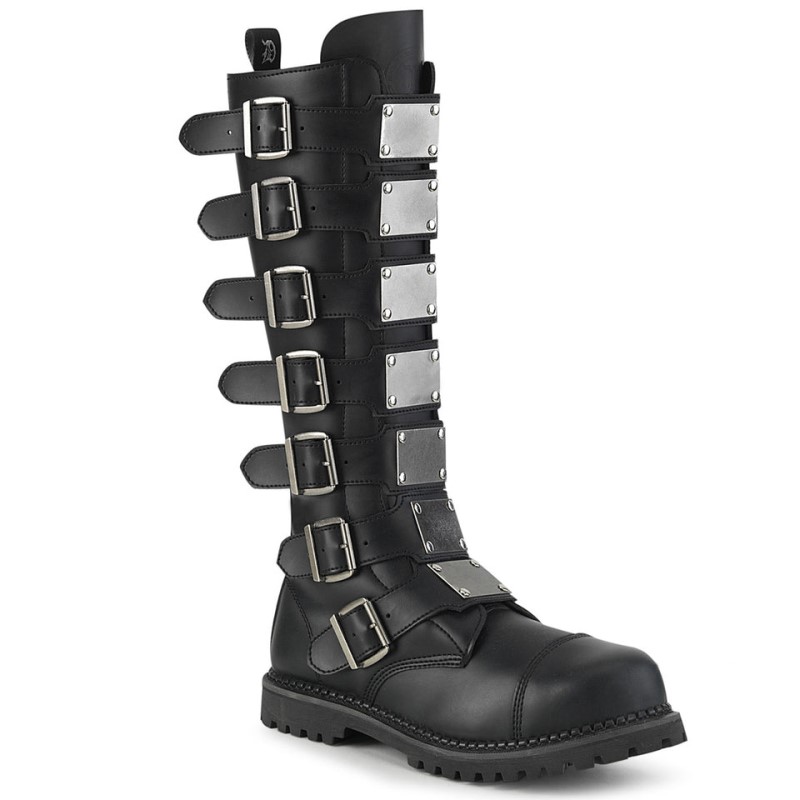 Demonia Riot 21mp - Vegan Steel Toe Men Knee-High Boots Black USA | AV3-65766Q0