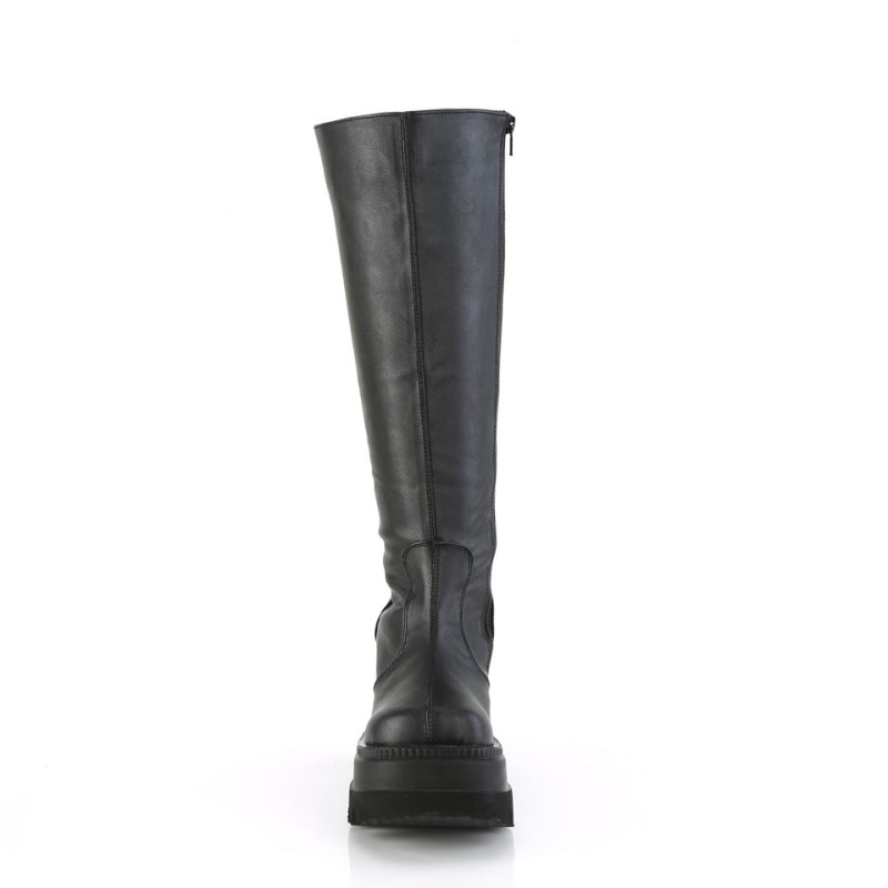 Demonia Shaker 100wc - Wedge Platform Wide Calf Women Knee-High Boots Black USA | XK5-38893B1