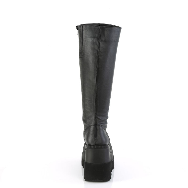 Demonia Shaker 100wc - Wedge Platform Wide Calf Women Knee-High Boots Black USA | XK5-38893B1