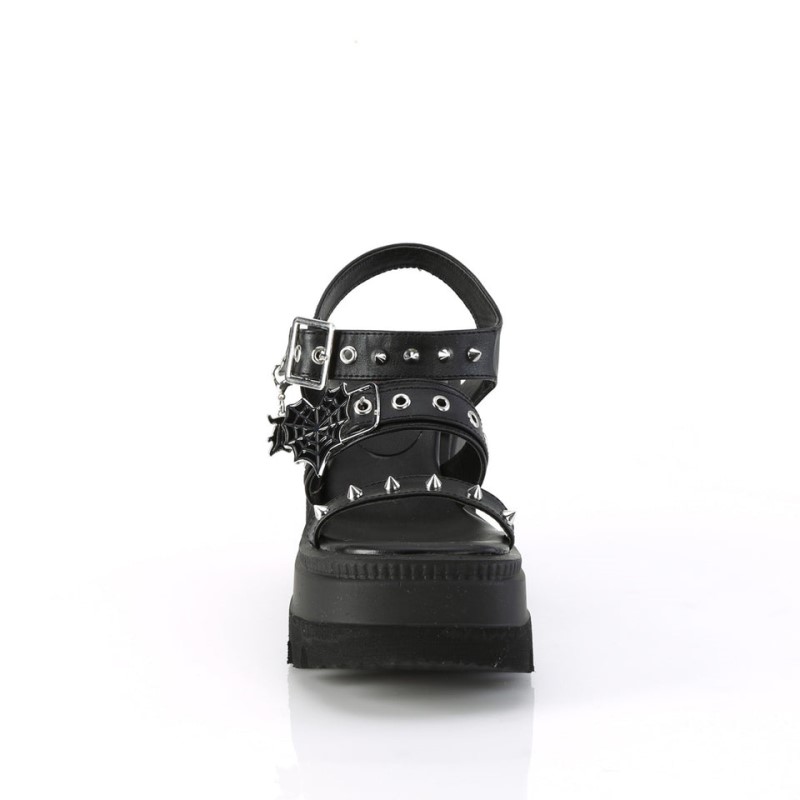 Demonia Shaker 13 - Platform Ankle Strap Women Sandals Black / Black USA | TT6-51585D1