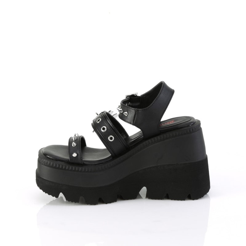 Demonia Shaker 13 - Platform Ankle Strap Women Sandals Black / Black USA | TT6-51585D1