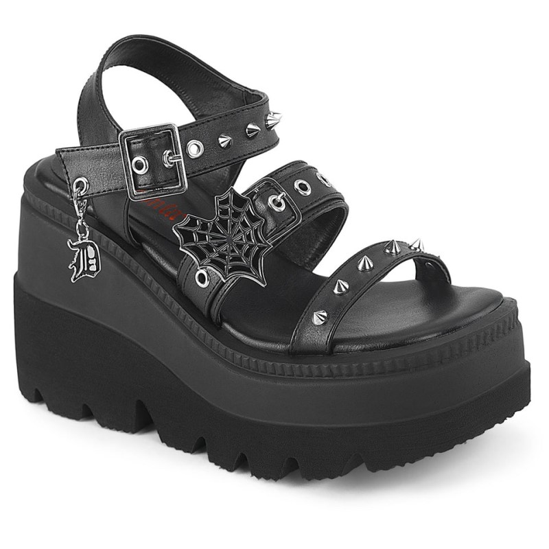 Demonia Shaker 13 - Platform Ankle Strap Women Sandals Black / Black USA | TT6-51585D1