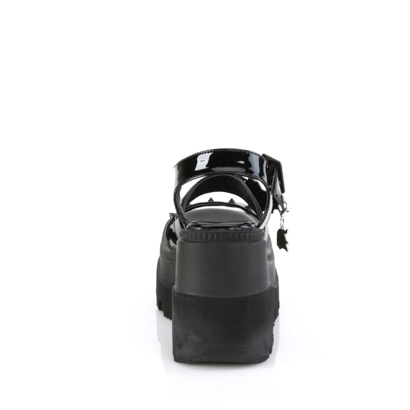 Demonia Shaker 13 - Wedge Platform Ankle Strap Women Sandals Black USA | PD1-08270G4