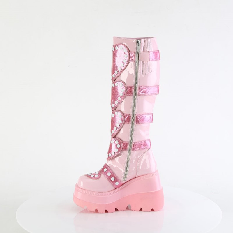 Demonia Shaker 210 - Wedge Platform Platform Women Knee-High Boots Pink USA | GE7-89728M9