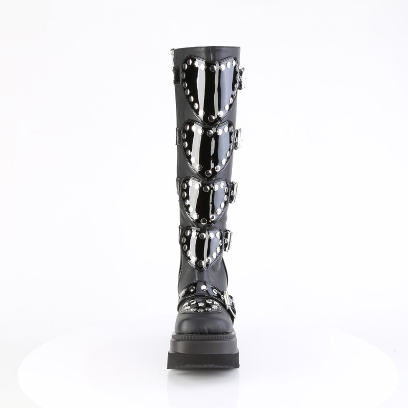 Demonia Shaker 210 - Wedge Platform Platform Women Knee-High Boots Black USA | UQ2-73667H6