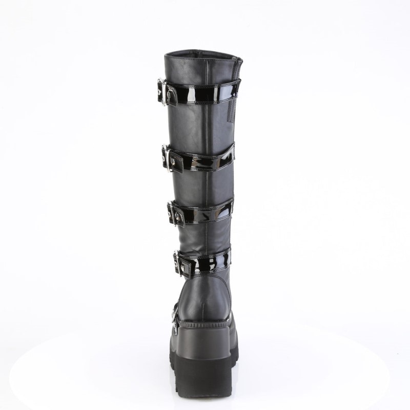 Demonia Shaker 210 - Wedge Platform Platform Women Knee-High Boots Black USA | UQ2-73667H6