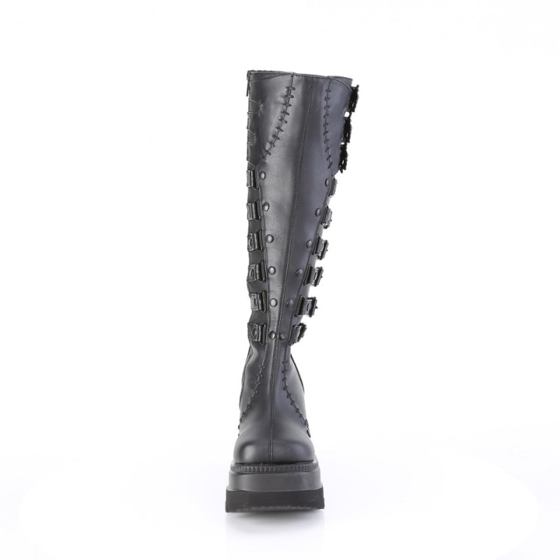 Demonia Shaker 232 - Wedge Platform Women Knee-High Boots Black USA | MU7-38933W6